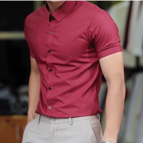 Áo Sơ Mi Cộc Tay Nam, Vải Lụa Chống Nhăn, Dáng Body Hàn Quốc