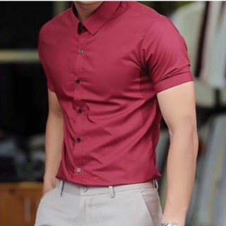 [Big Size 82kg] Áo Sơ Mi Cộc Tay Nam, Vải Lụa Chống Nhăn, Dáng Body Hàn Quốc