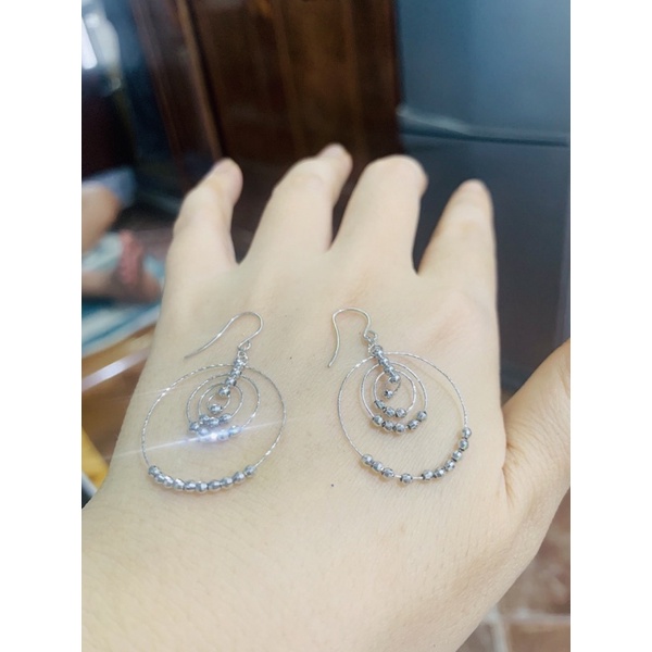 Khuyên tai móc nhiều vòng tròn phối bi, rô vảy cá phối bi bạc phủ vàng trắng siêu sáng đẹp