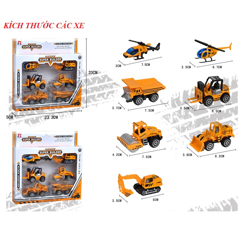 Bộ xe công trình gồm 06 xe các loại xe tỉ lệ 1:64