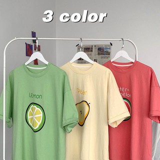 Áo thun unisex nữ tay lỡ form rộng họa tiết trái cây freesize màu đỏ xanh lá vàng nhạt - trái cây