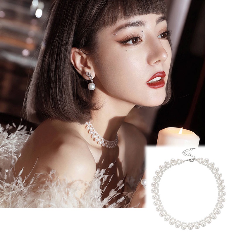 Vòng Cổ Dây Xích Thắt Nơ Đính Ngọc Trai Thiết Kế Đơn Giản Kiểu Pháp Thanh Lịch Hàng Mới Dành Cho Bạn Nữ