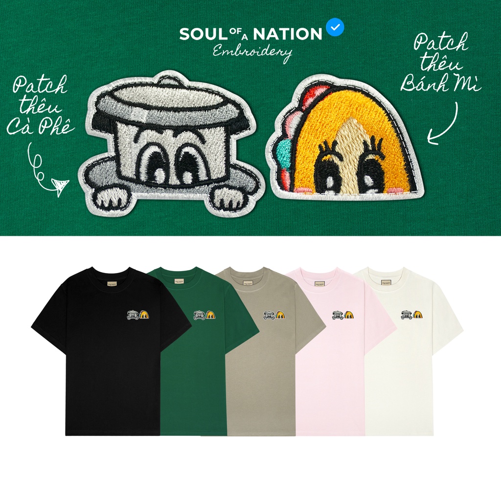 Áo thun unisex Patch Thêu Cà Phê & Bánh Mì CAO CẤP form basic 100% cotton vải dày, không xù lông SOUL OF A NATION