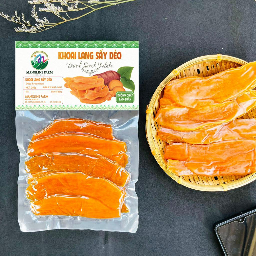Khoai lang sấy dẻo không đường Mangline Farm Đà Lạt 250g đồ ăn vặt giảm cân hiệu quả thơm ngon đặc sản Đà Lạt