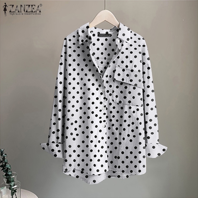Áo sơ mi ZANZEA tay dài họa tiết chấm bi phong cách cổ điển thời trang dành cho nữ