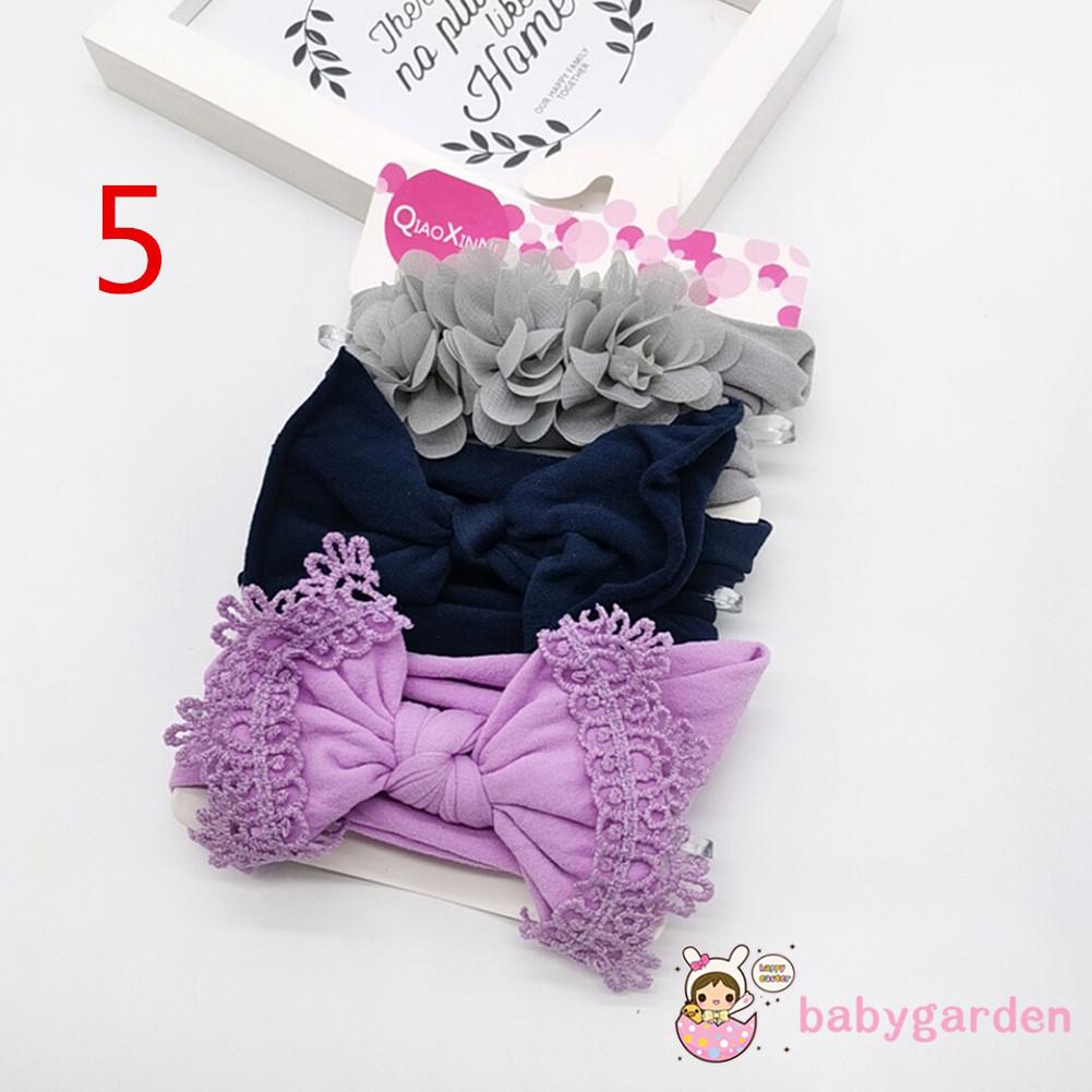 ღ♛ღ3PCS Baby Girl Headband Lace Bow Flower Hair Band Accessories