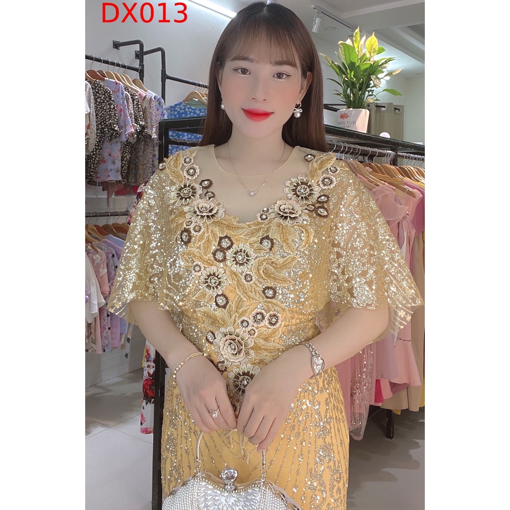 Đầm dạ hội thiết kế DORI thêu hoa kim sa lấp lánh cao cấp ĐẸP MÊ LY DX013