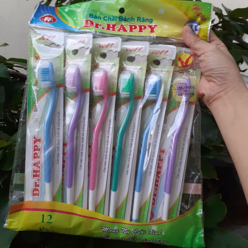 Lố 12 Bàn chải đánh răng Dr.happy người lớn (Ảnh thật)