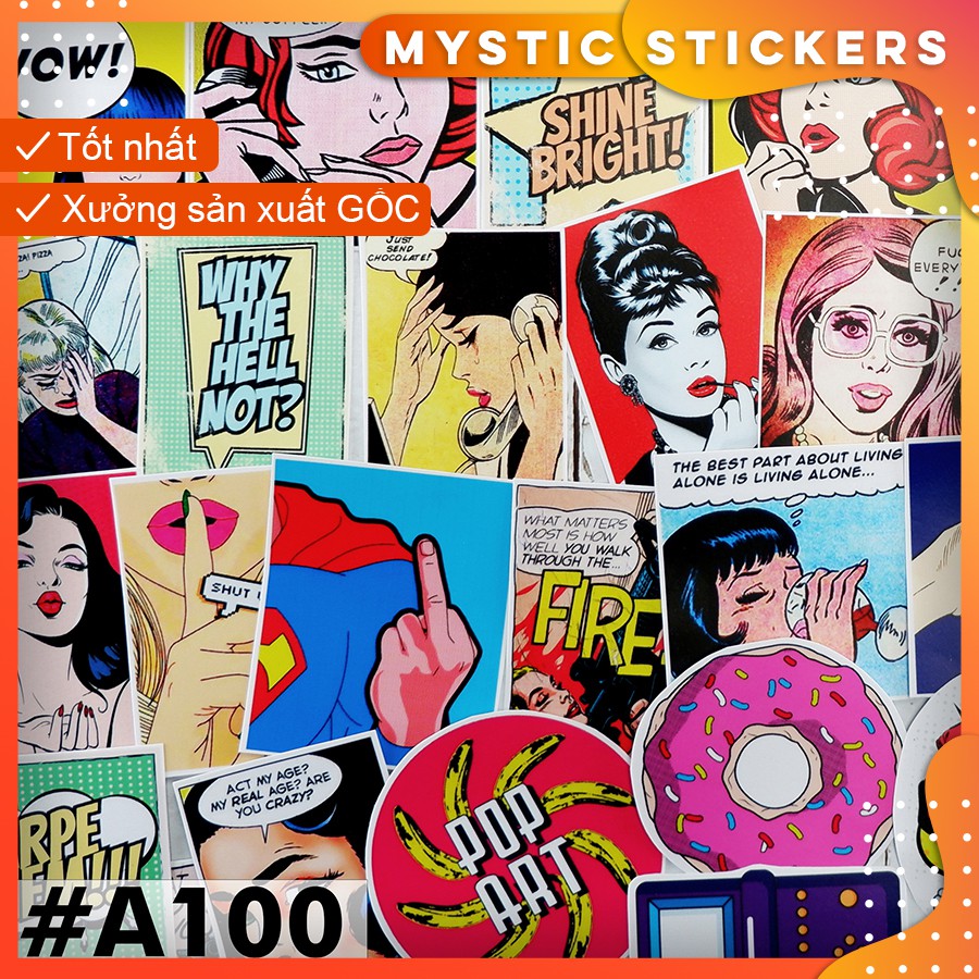 [RETRO COMIC] 122 Sticker chống nước/dán laptop mũ bảo hiểm vali...