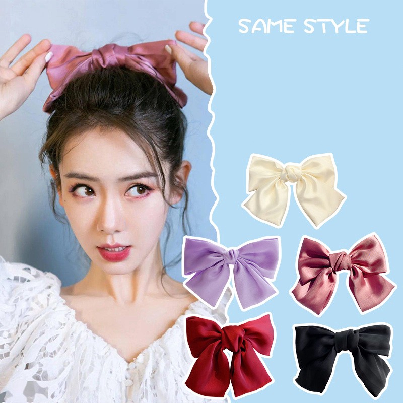 Kẹp tóc hình nơ cỡ lớn chất vải lụa satin mềm mại