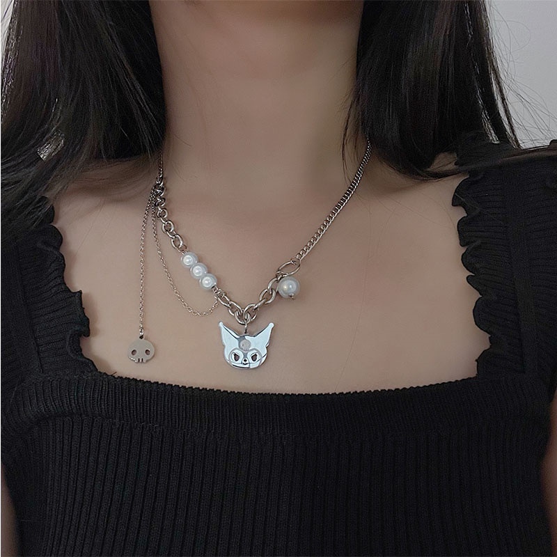 Vòng cổ nhiều lớp bằng thép titan đính ngọc trai giả thời trang cho nữ