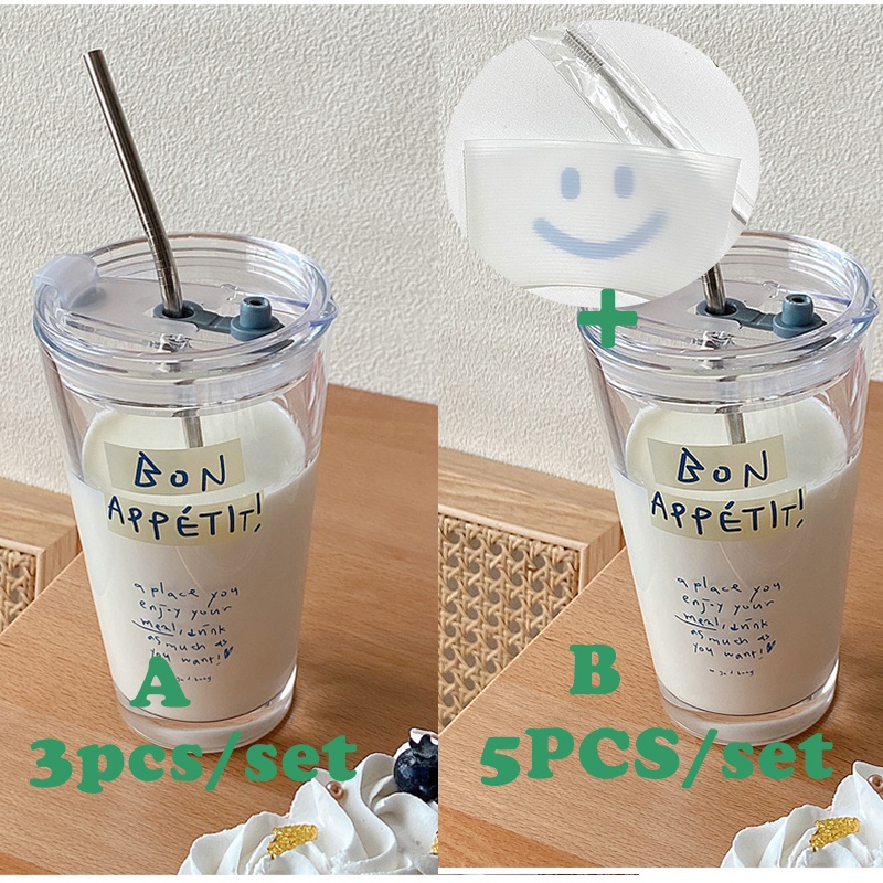 Set cốc uống nước bằng thủy tinh cách nhiệt với phụ kiện tiện lợi