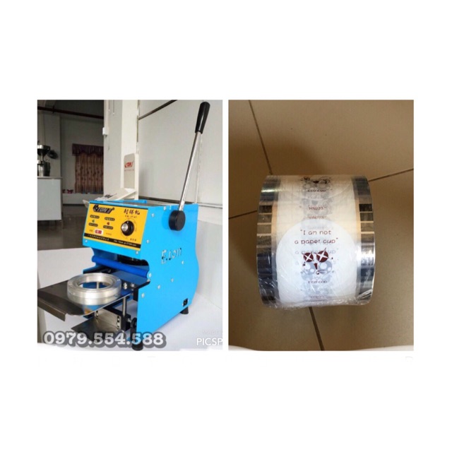 Máy dập cốc, dán miệng ly ET-D7 + 2 cuộn màng