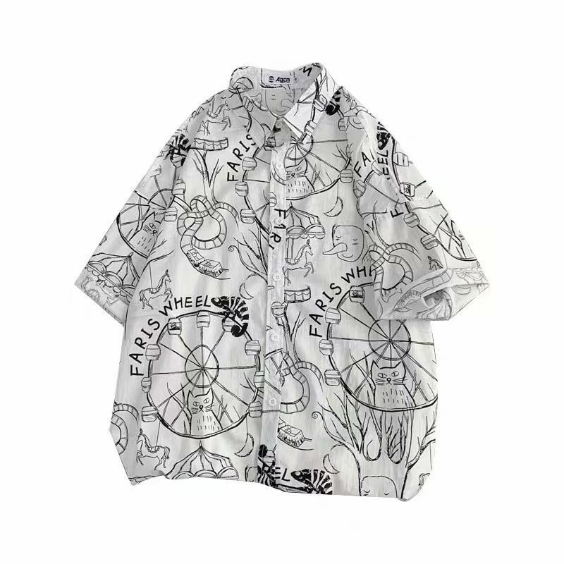 Áo Sơ Mi Tay Ngắn In Họa Tiết Hoạt Hình Phong Cách Hawaii Thời Trang Cho Nam
