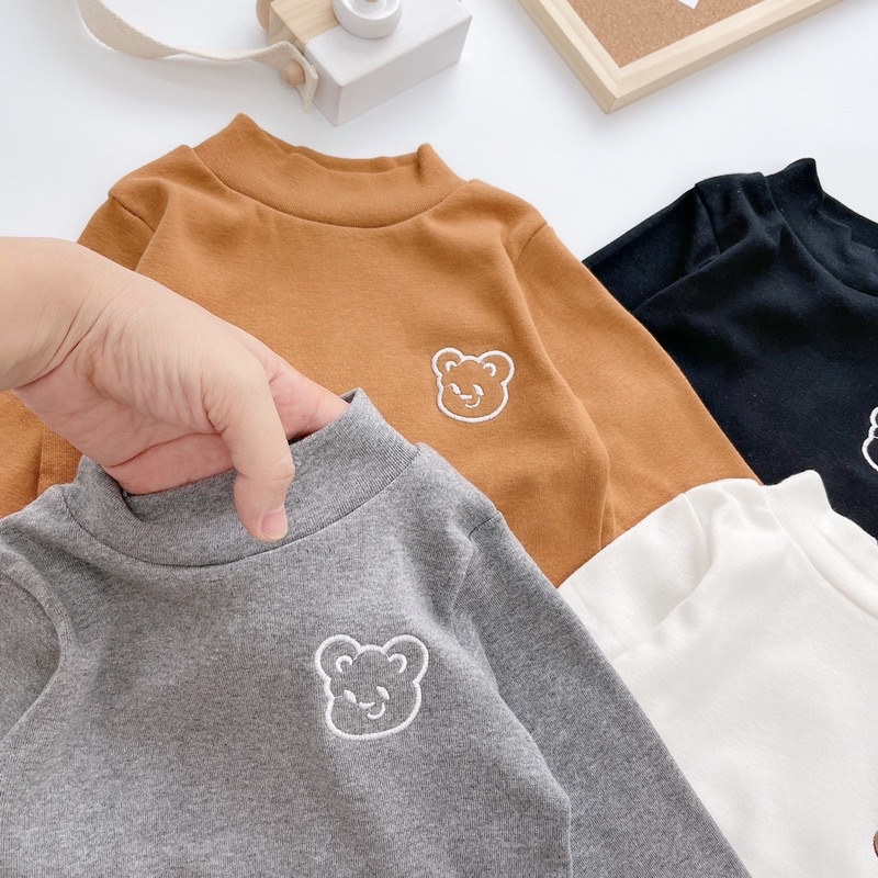 Áo giữ nhiệt thu đông cổ 3 phân thêu gấu cho bé