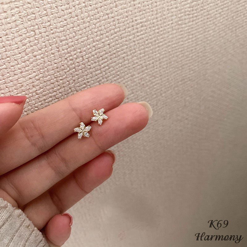 Khuyên tai nữ bạc 925 hình anh đào đính đá 2 màu xi bạch kim và vàng Sakura | HARMONY ACCESSORIES K69