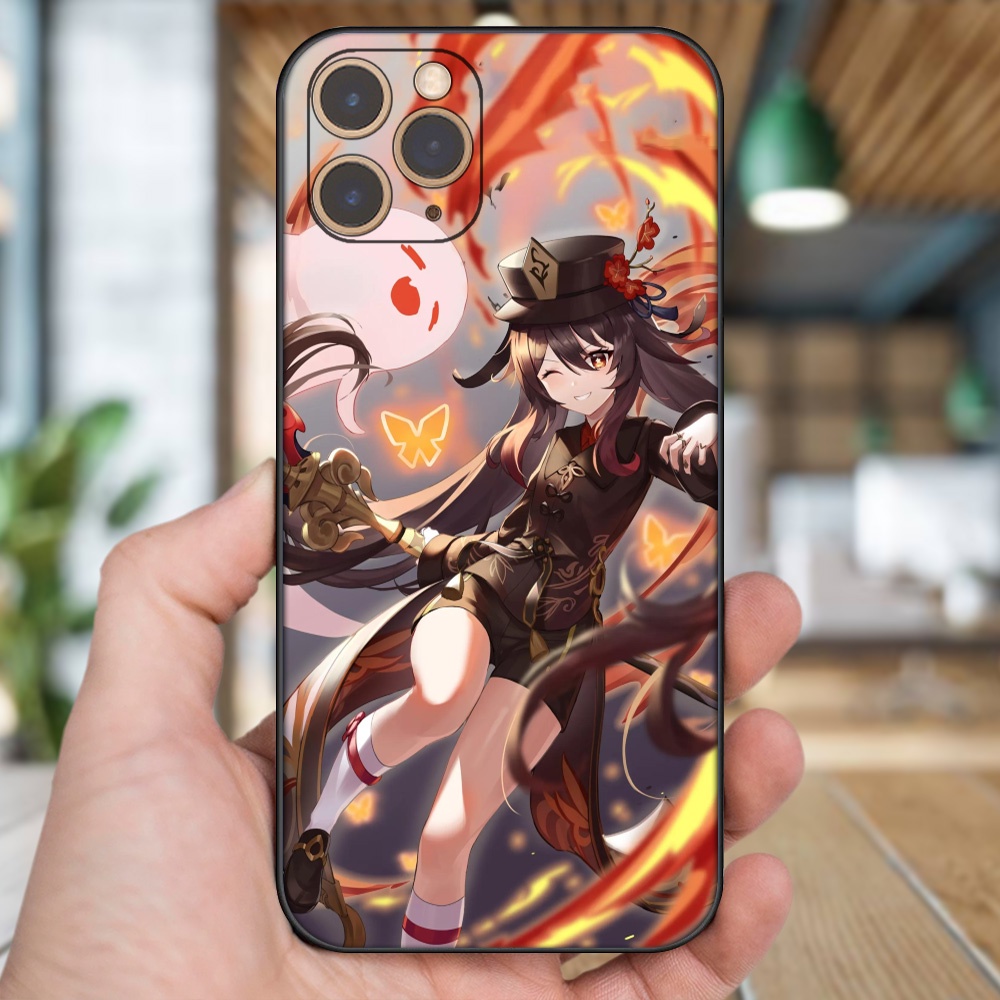 Ốp lưng iPhone 11 Pro dẻo đen cạnh vuông in hình Hutao Genshin Impact