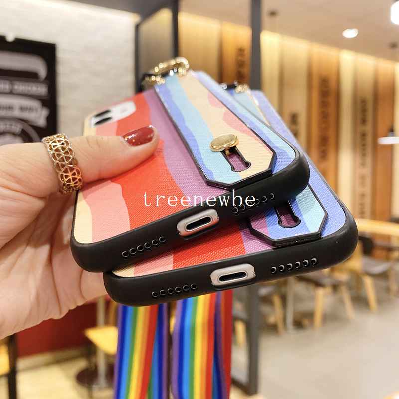 Fashion Casing for Xiaomi Mi Poco F3 M3 Redmi Note 10 9 Pro 10S 9S 9 9A 9C 8 8A 7 7A S2 Y2 Rainbow Gradient Wristband Hand Strap Soft Shockproof Phone Case