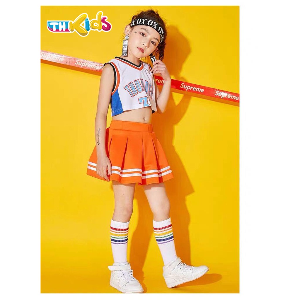 Set Đồ Nhảy Áo Croptop Ba Lỗ Thunder 35 + Chân Váy Cam