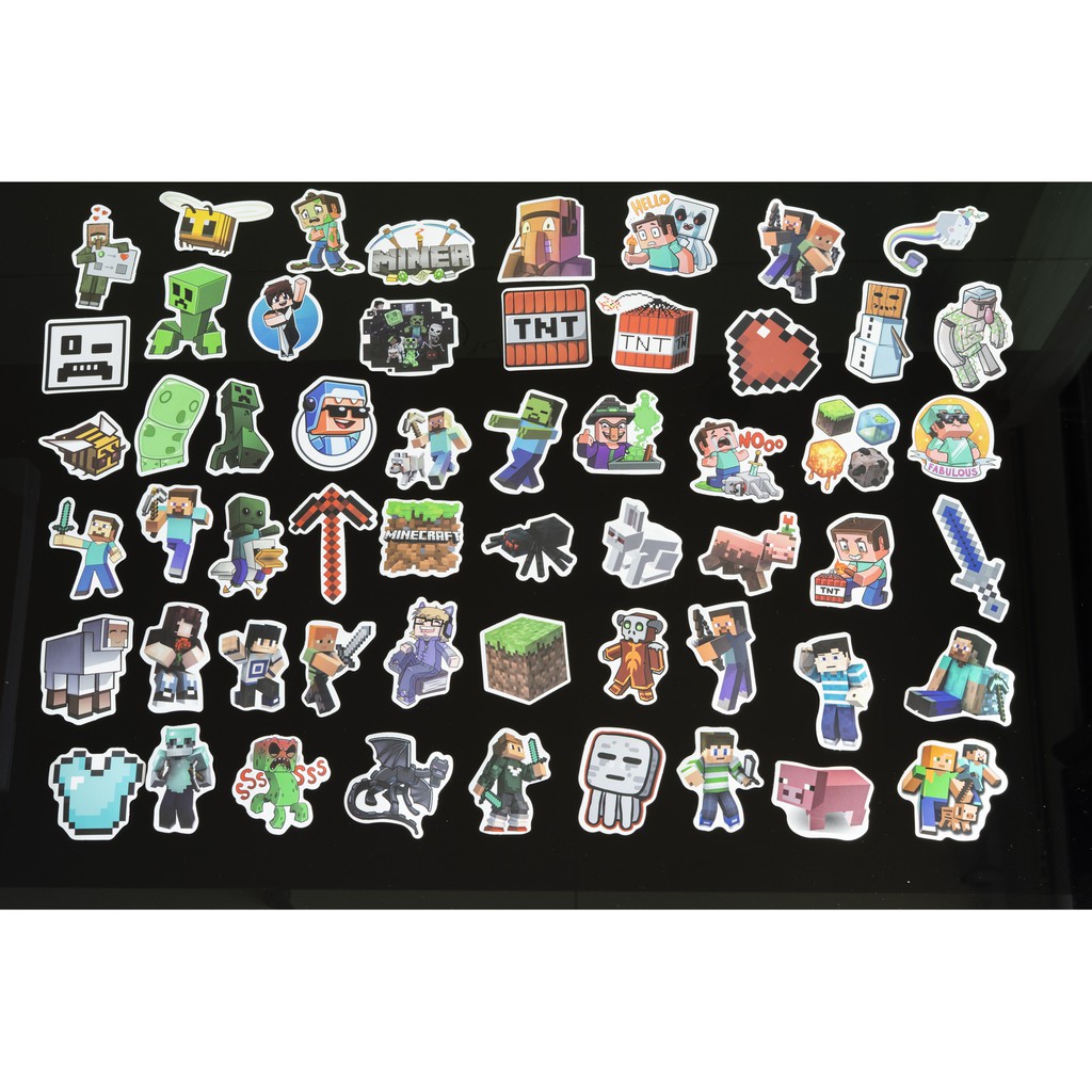 Bộ 10 20 50 sticker hình dán chủ đề MINECRAFTT chống nước trang trí Vali Laptop Mũ Bảo Hiểm Xe Máy Xe Đạp Guitar Ukulele