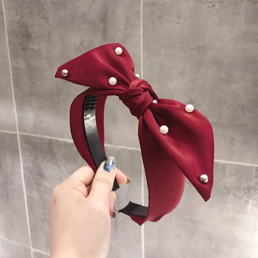 Băng đô cài tóc thắt nơ họa tiết chấm bi đơn giản thời trang