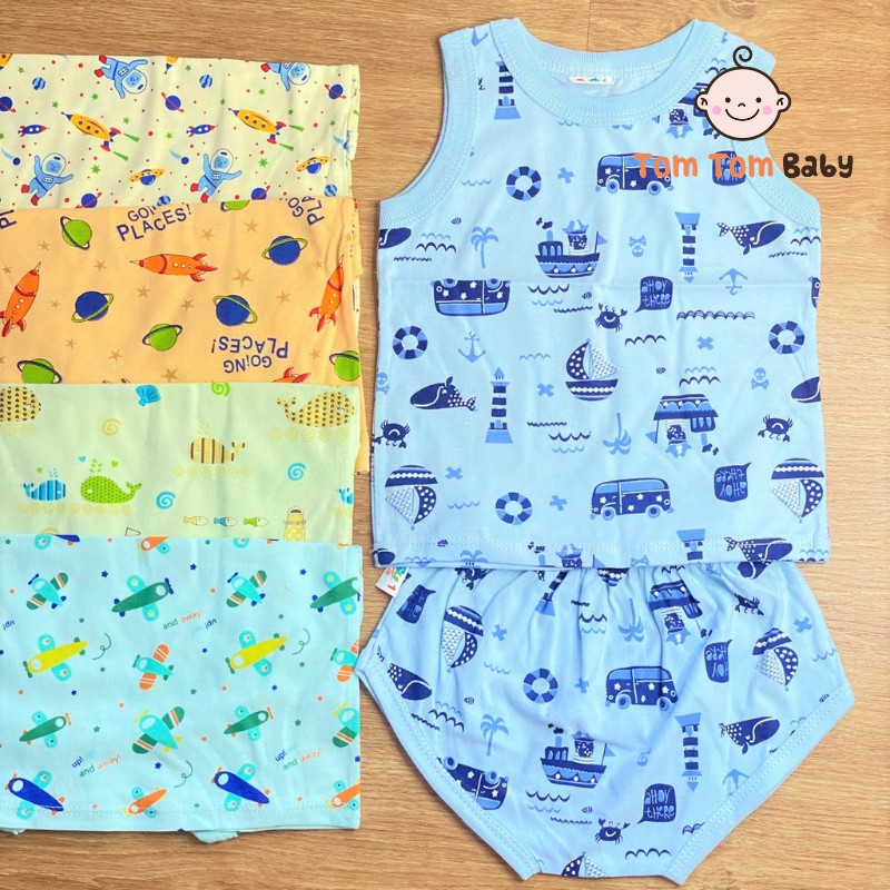 Bộ ( 1 bộ) quần áo thun cotton cho bé trai, bé gái SUSU | Mẫu Sát Nách Họa Tiết | Size 1-5 cho bé 5-15kg