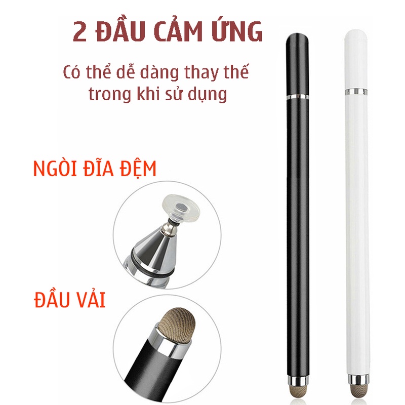 Bút Cảm Ứng Điện Thoại Dùng 2 Đầu Cực Nhạy Dành Cho Smartphone, iPad, Viết Cảm Ứng Đầu Bút Có Đệm Giúp Bảo Vệ Màn Hình
