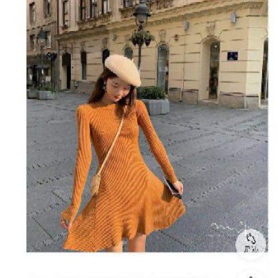 Đầm ngắn xòe FOREVER21 len montoghi dệt kim gân tay dài cổ tròn màu đen, cam, nâu đậm