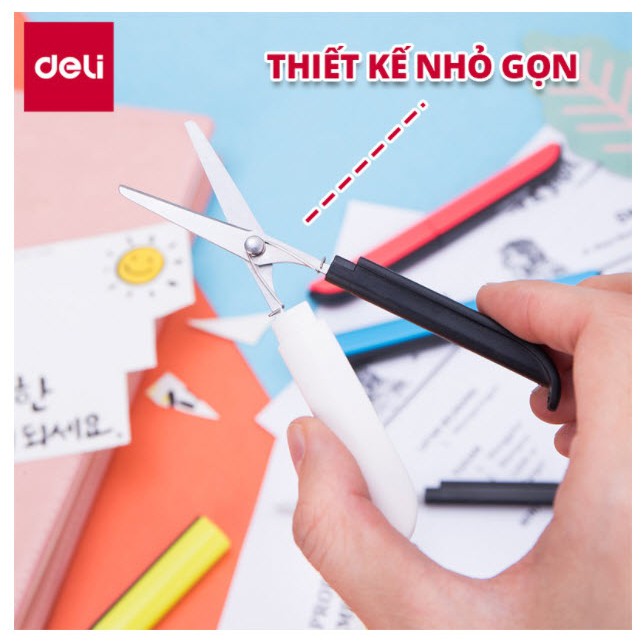 Kéo xếp tiện lợi An toàn Deli / chân mèo - Nhỏ gọn - Lưỡi sắc bén - 4 màu lựa chọn