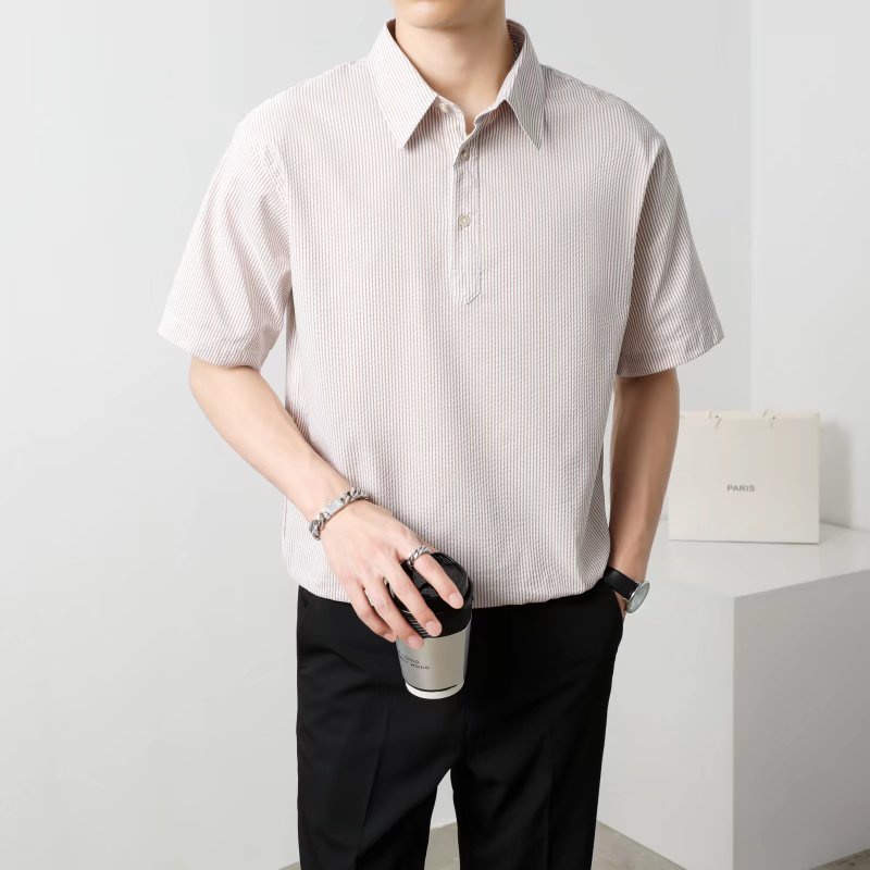 Áo Thun polo Kẻ Sọc Dáng Rộng Ngắn Tay Thời Trang Mùa Hè Hàn Quốc Dành Cho Nam M-2XL 3 Màu Cá Tính