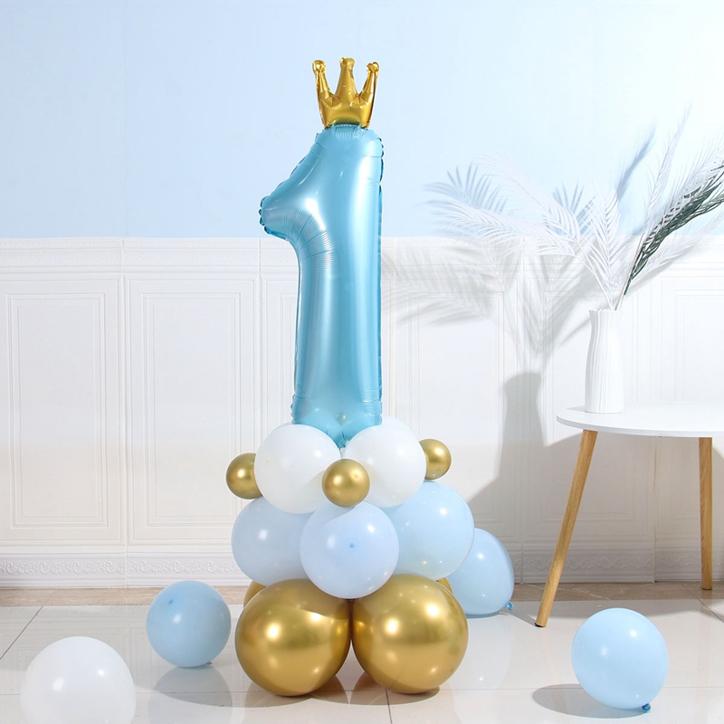 Bong Bóng Hình Vương Miện Kỹ Thuật Số 1 Màu Hồng Xanh Dương Dùng Để Trang Trí Tiệc Sinh Nhật 1 Tuổi
