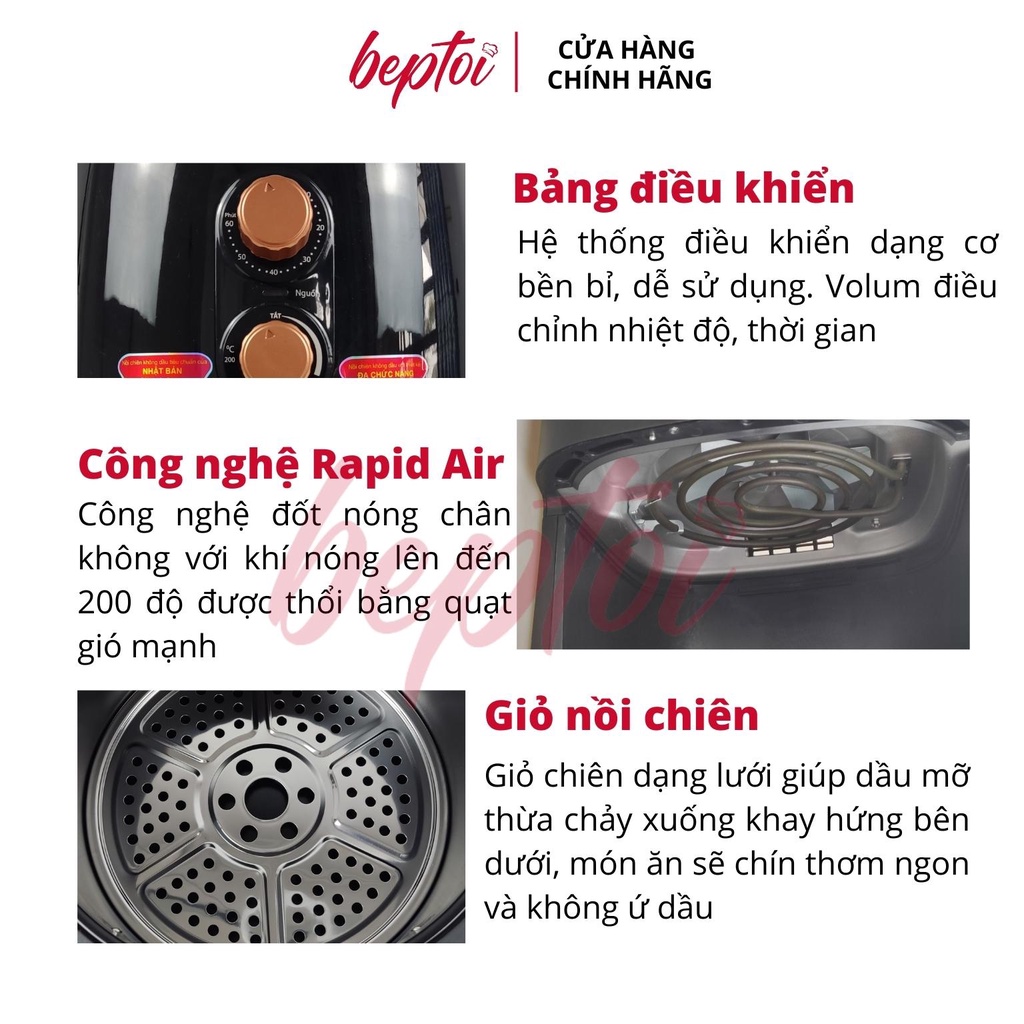 Nồi chiên không dầu Ladomax HA-553 điều khiển cơ, dung tích 7 Lít công suất 1350W - Bảo hành 18 tháng