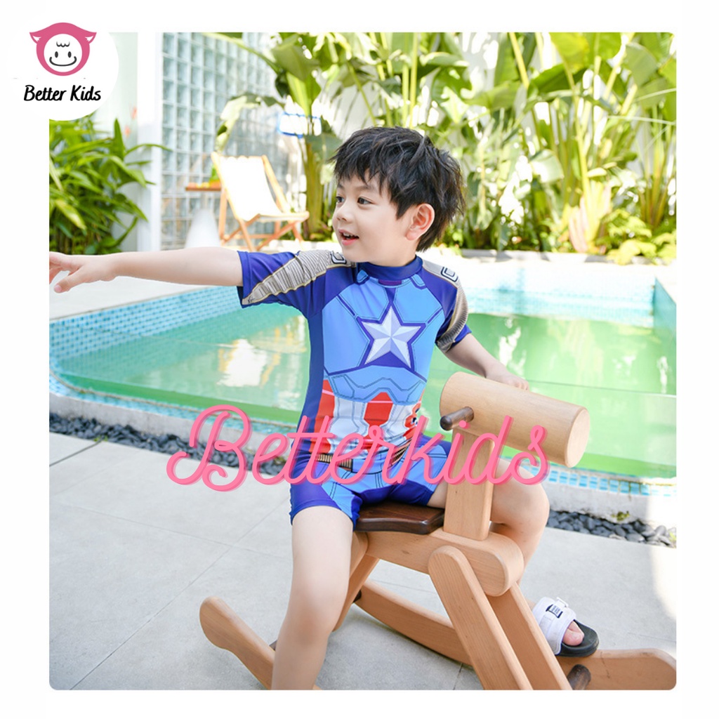 Đồ Bơi Bé Trai In Hình Captain & Người Nhện Cho Bé_Hàng Quảng Châu Cao Cấp