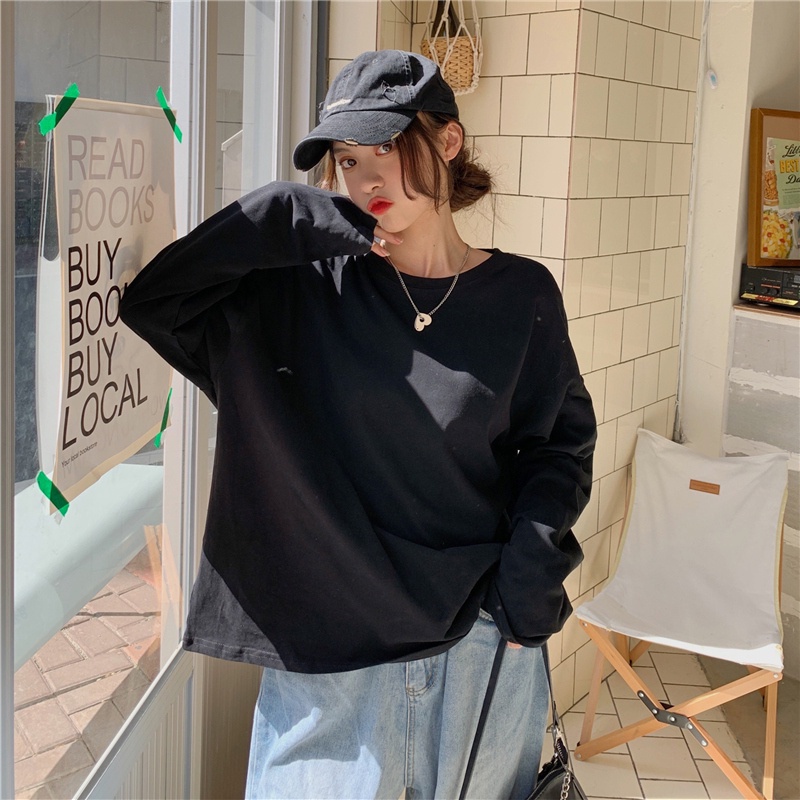 Áo thun SUXI tay dài dáng rộng in họa tiết mới thời trang cho nữ