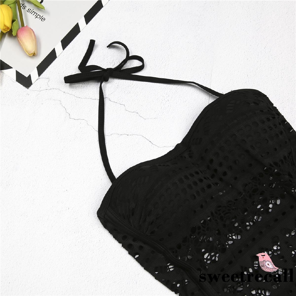 Đồ bơi một mảnh 2 dây trang trí ren xuyên thấu màu đen gợi cảm cho nữ | BigBuy360 - bigbuy360.vn