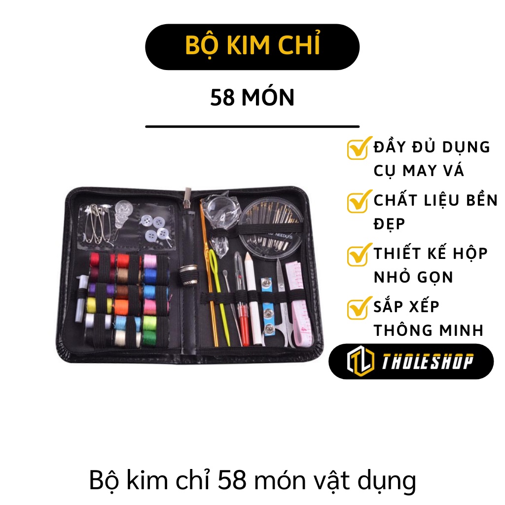 Bộ Kim Chỉ - Bộ Kim Chỉ Và Dụng Cụ May Vá, Thêu Thùa 58 Chi Tiết Có Túi Đựng 8472