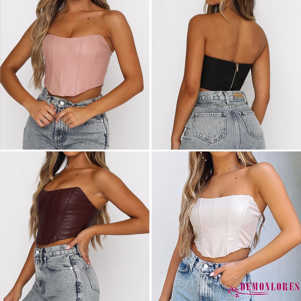 Áo ống bằng da PU nâng ngực thời trang quyến rũ cho nữ