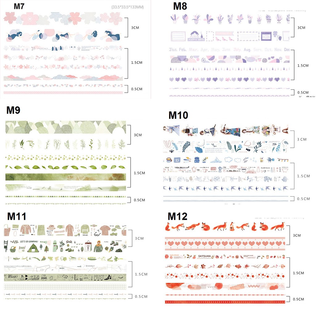 [Mã LIFEBOOK2 giảm 10% đơn 0Đ] Set 8 Cuộn Băng Dính Washi Tape Trang Trí Scrapbook, Planner