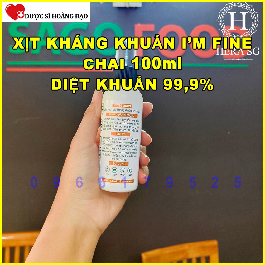 Xịt sát khuẩn rửa tay khô I'm Fine 15 giây - 100ml