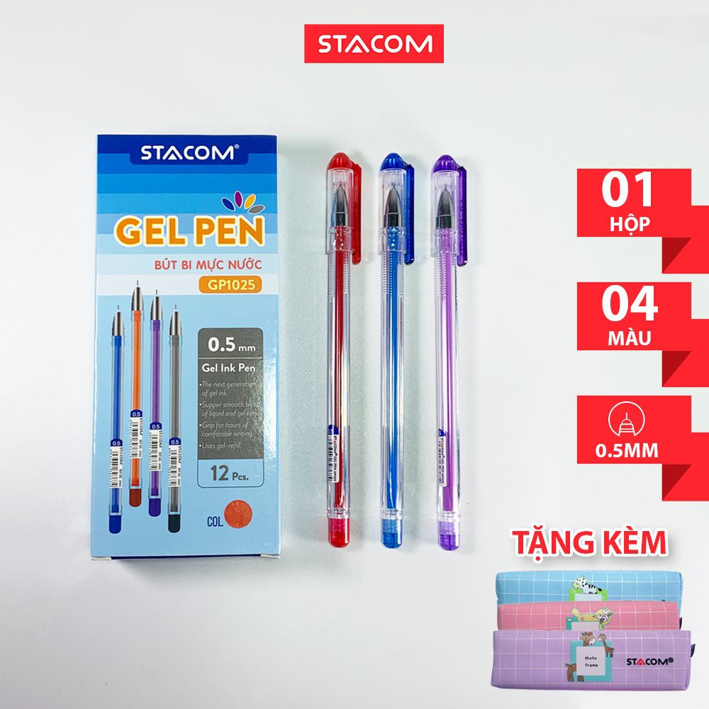 [Mua 1 tặng 1] Mua 1 Hộp bút gel STACOM GP1025 tặng 1 túi đựng bút PB1012