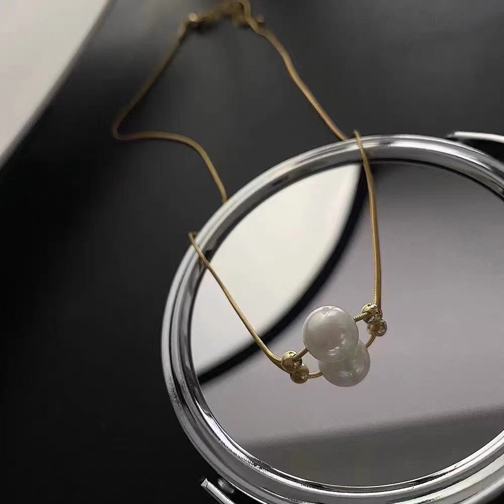 Dây chuyền thép titan mạ vàng 18k đính ngọc trai thời trang cho nữ