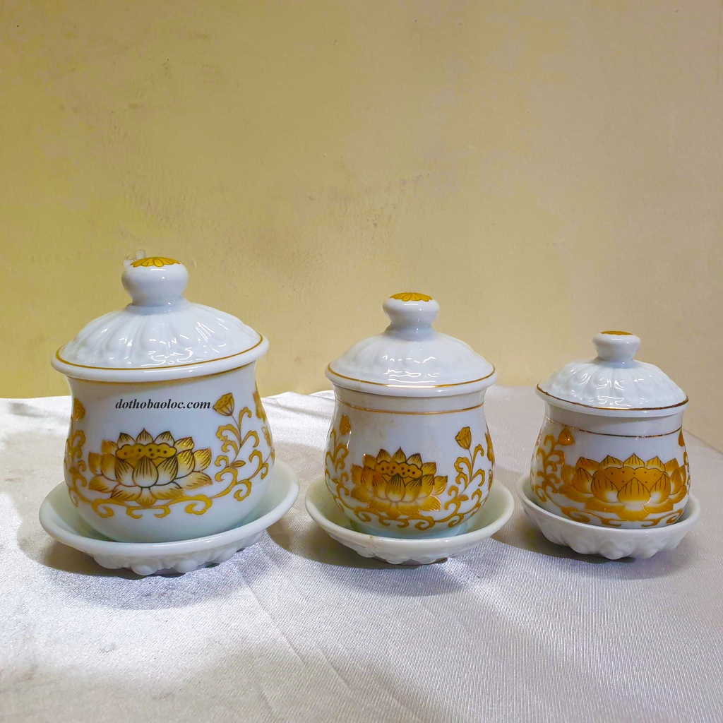 Bộ Đồ Thờ Cúng - Set Đồ Thờ Phụng Sứ Trắng hình rồng  In Nổi Cao Cấp