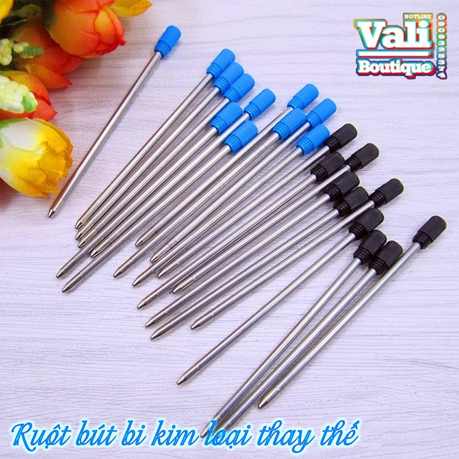 Combo 10 Ruột bút ký Bi kim loại 70mm 62mm 55mm ngòi 1.0mm thay thế - Ruột bút bi kim loại thay thế - Mực xanh, Mực đen.