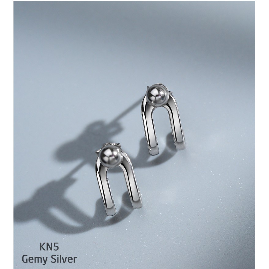 Bông tai, Khuyên tai nữ bạc cao cấp thiết kế bi tròn 2 móc cá tính, độc đáo, unisex KN5(1 chiếc)| TRANG SỨC BẠC HARMONY