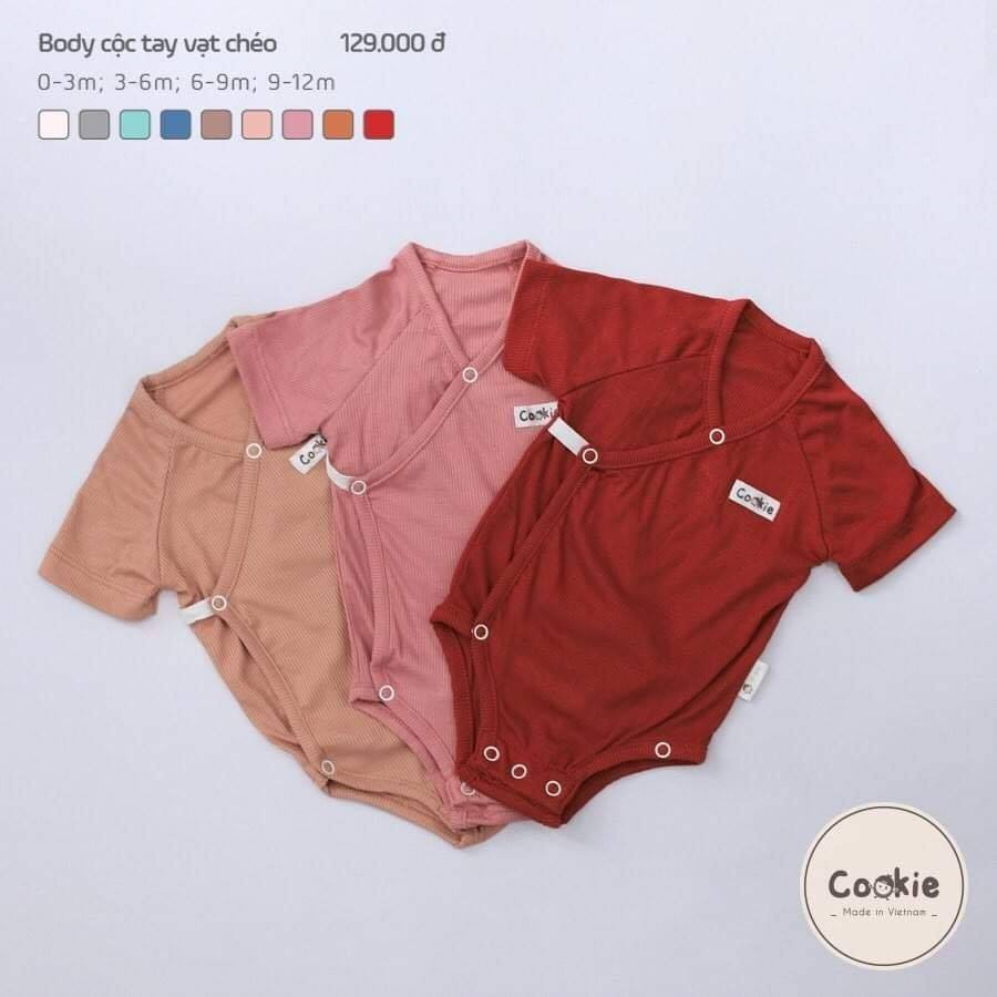 Bodysuit Cộc Tay Vạt Chéo Cookie - Chất Cotton Tăm Mềm Mát - Cho Bé Sơ Sinh