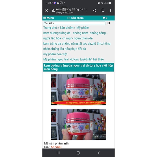 Kem Dưỡng Trắng Hồng Da Ngọc Trai Victory 15g Loại Kem Sệt màu hồng