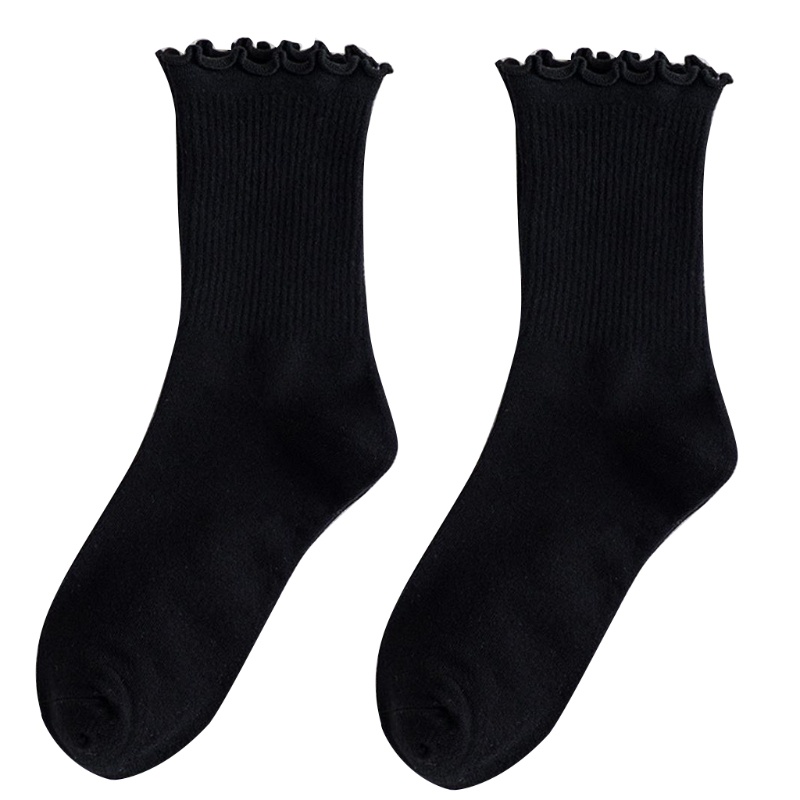 Youyo Vớ Cotton Cổ Thuyền Nhún Bèo Màu Kẹo Trơn Mùa Thu Cho Nữ YOUYO