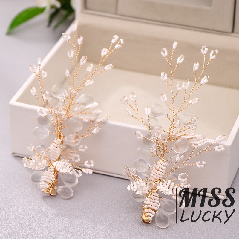 Set hoa tai và kẹp tóc pha lê sáng bóng cho cô dâu