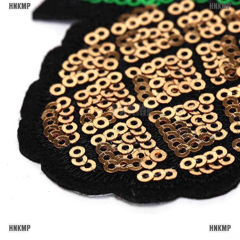 Sticker ủi thêu hình quả dứa đính sequin lấp lánh 4.6 * 8cm