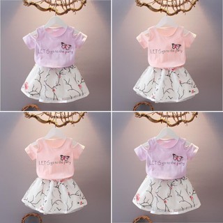 [Sét váy bé gái 210] ✅Áo và chân váy ✅in hoa anh đào 3D cho bé gái 1 - 7 tuổi